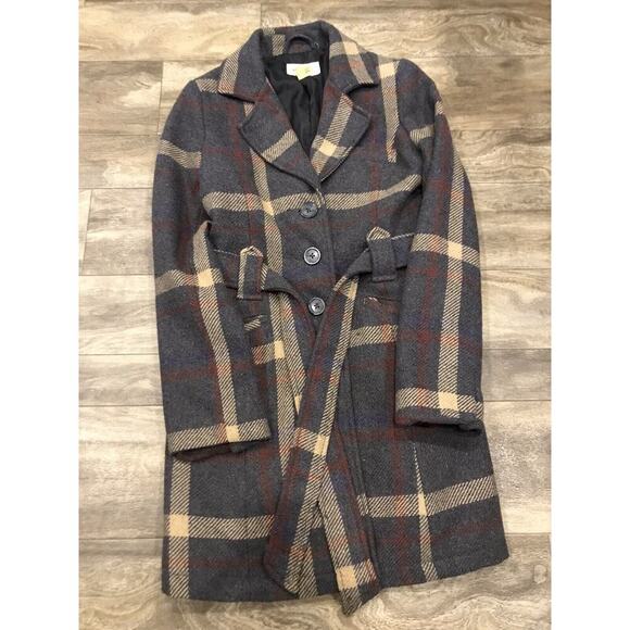 Merona Womens Size S Retro Plaid Belted Dress Coat - Picture 3 of 7